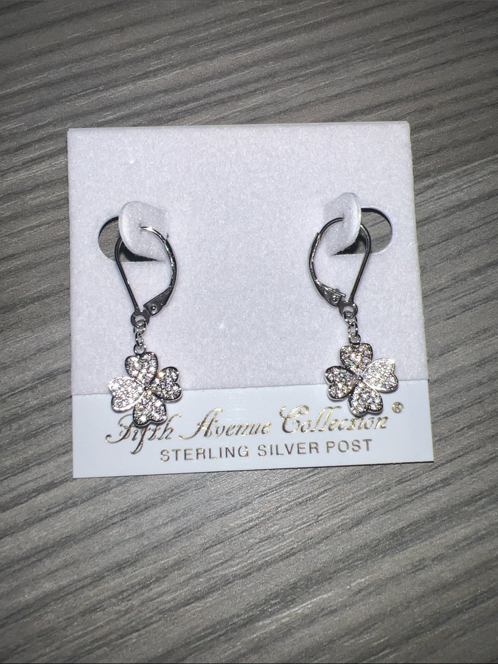 Fifth Avenue Collection Silver Sparkling Clover Drop Earrings - Silver